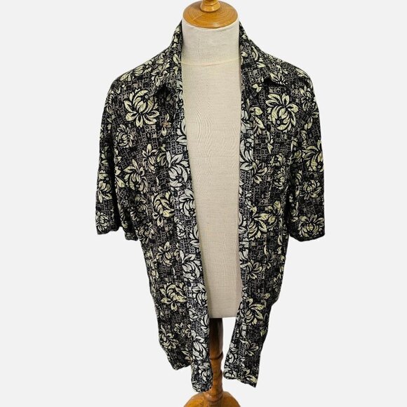 90s Puritan Hawaiian Shirt Tropical Pattern Collared Rayon Mens L Green Ivory - Picture 1 of 8